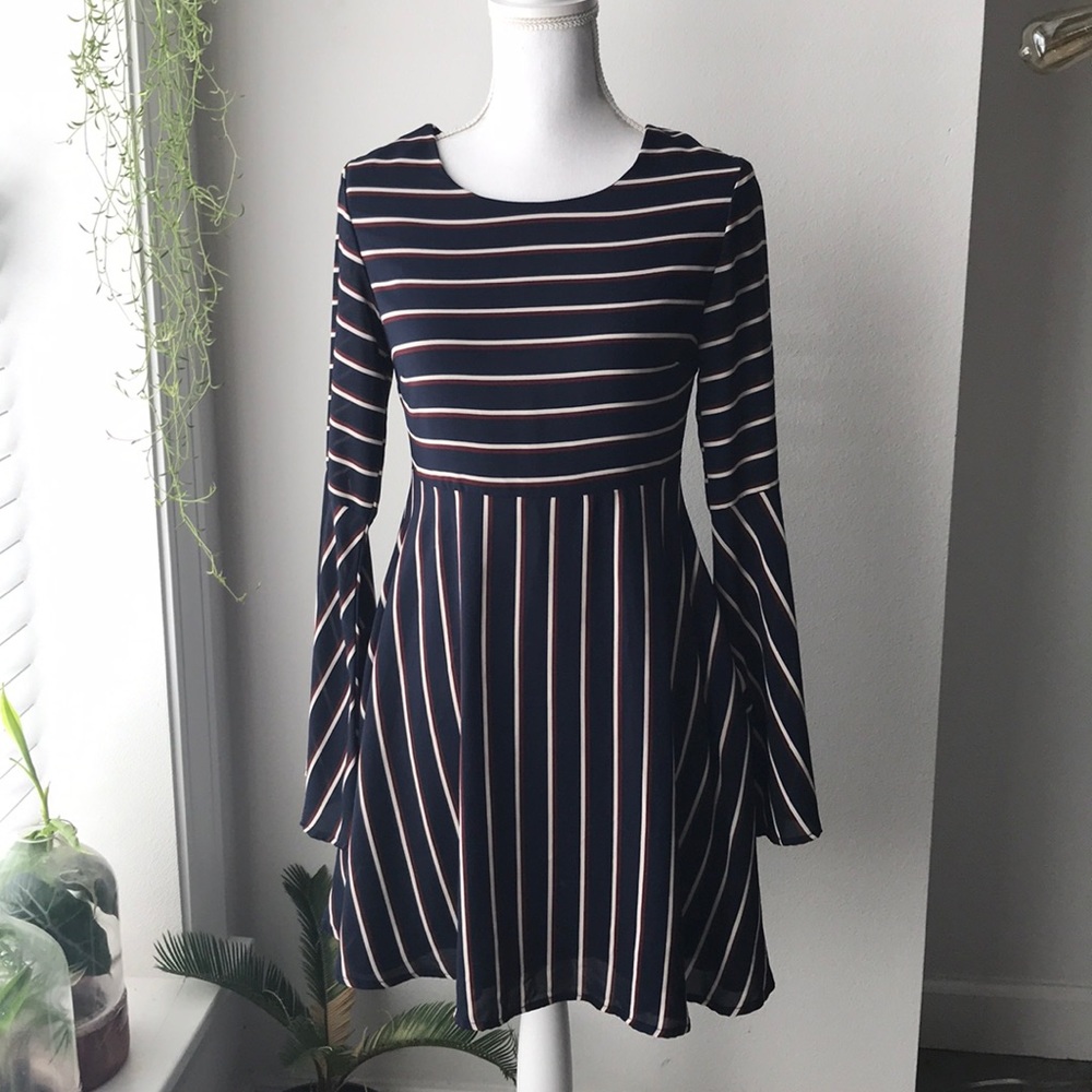 Navy dress with bell sleeves
